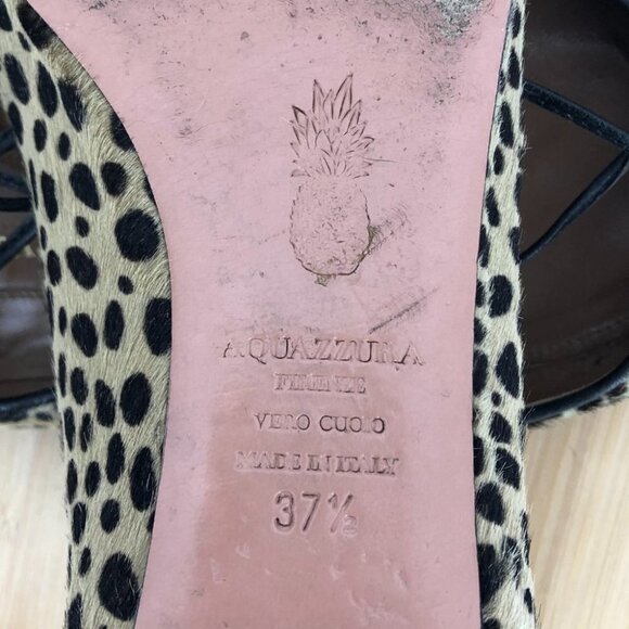 AQUAZZURA Christy Leopard-print Calf Hair Point-toe ankle wrap Flats 37.5 - Picture 11 of 16